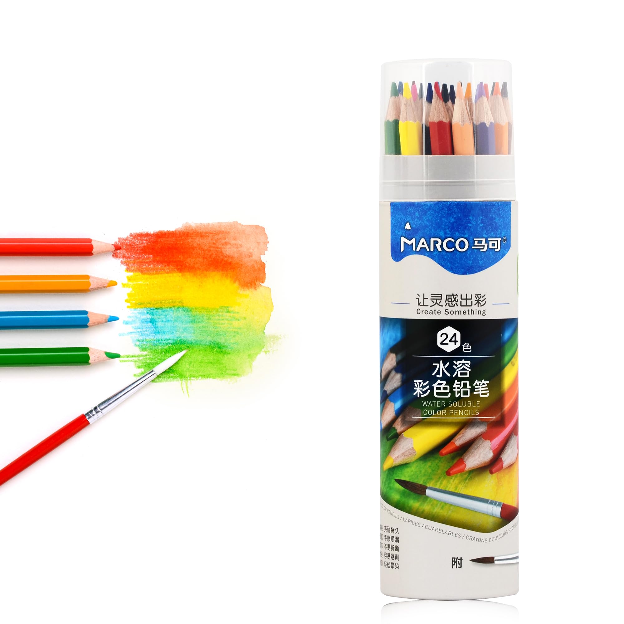 MARCO Matite Colorate Serie D4320-24 Colori Idrosolubili, Matite in Legno con Pennello per Artisti e Appassionati d'Arte - Schizzi, Illustrazioni e Graffiti