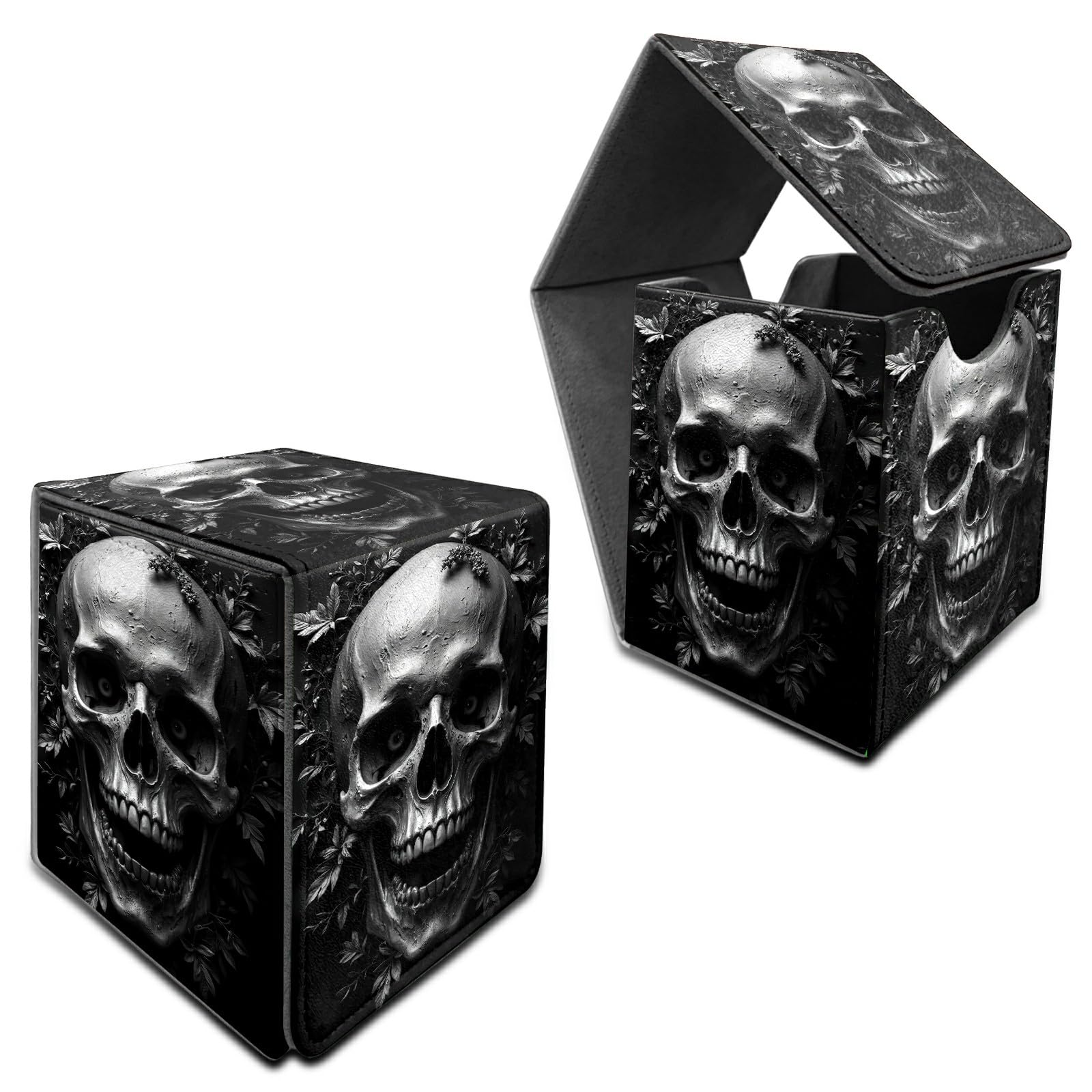 RWUTYTIUL for MTG Commander Deck Box, Storage Box Fits 100+ Sleeved Cards, Leather Strong Magnet Card Deck Case Holder for Board Game Magic MTG TCG CCG Sports Baseball, Dark Skull — image 1