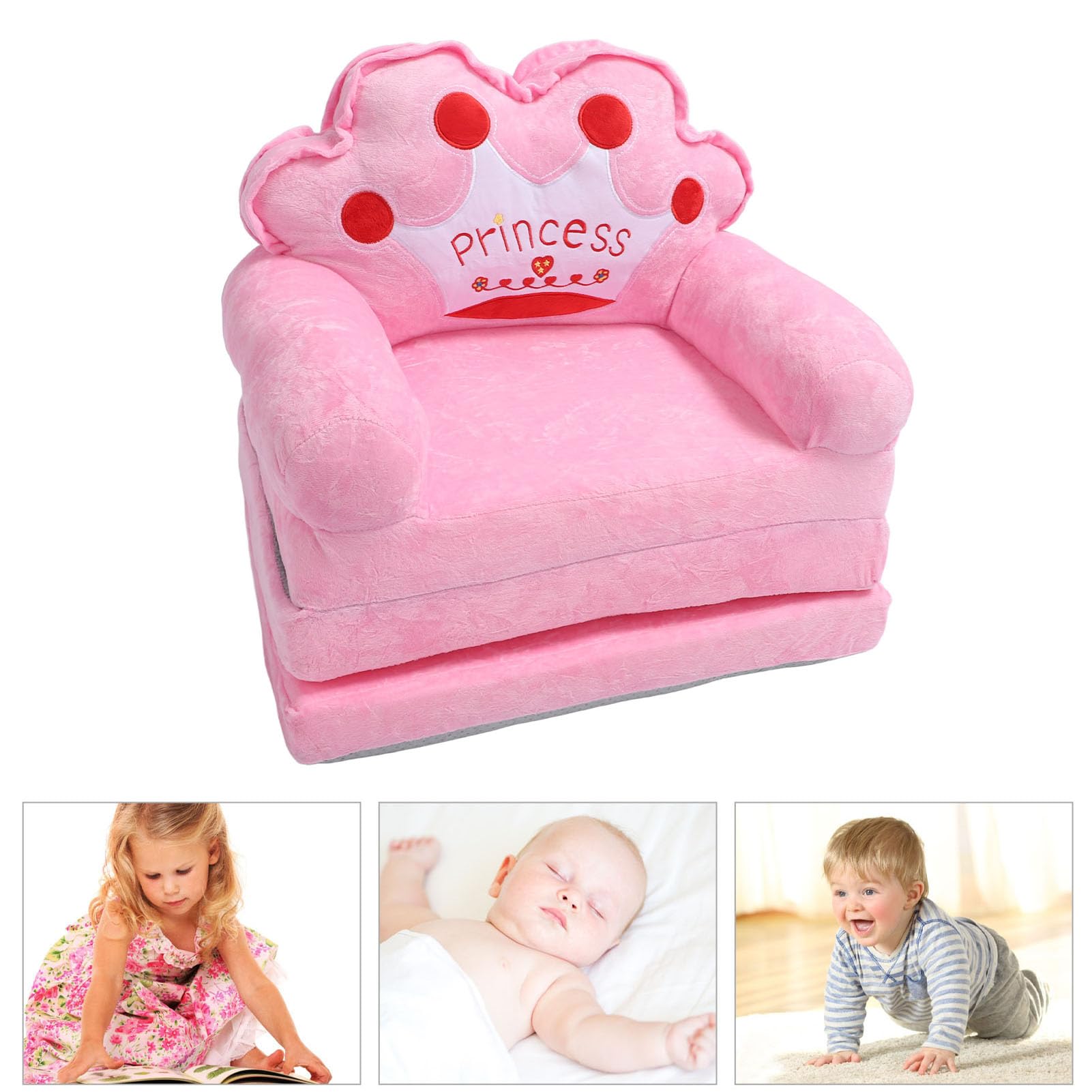 Sedia Pieghevole Per Bambini 2 In 1 Principessa | Divano Letto Con Braccioli, Cuscino Pavimento, Rosa, Per Giocare E Dormire