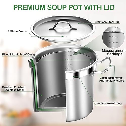 Miniatura 4 de STOCKPOT Olla Grande para Sopa con Tapa - Ollas de Acero Inoxidable de 40 Cuartos, Ollas de Cocina, Olla con Tapa, Ollas Grandes para Cocinar,