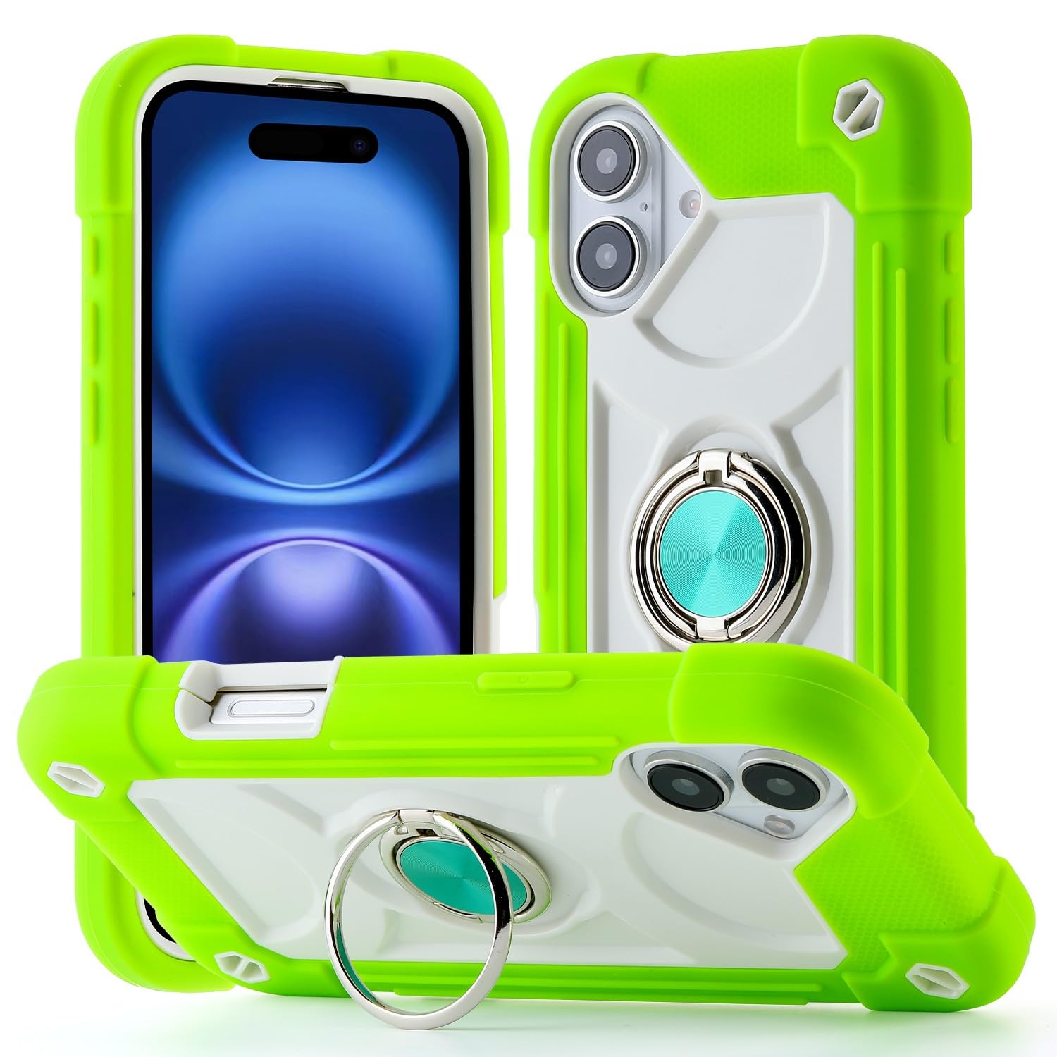 Coque iPhone 17 rigide verte haute résistance anneau silicone - 8