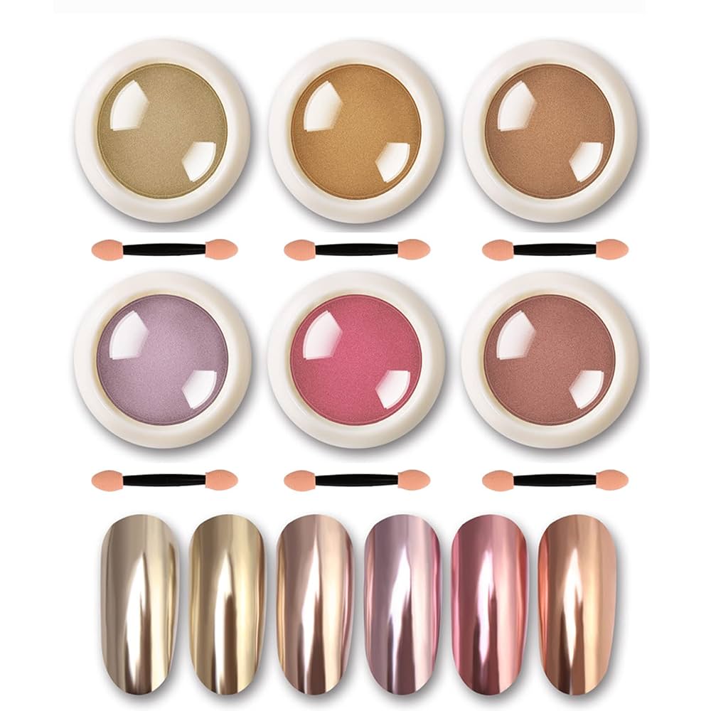 Amazon.co.jp: ミラーネイル ネイルパウダー 6色セット クロム