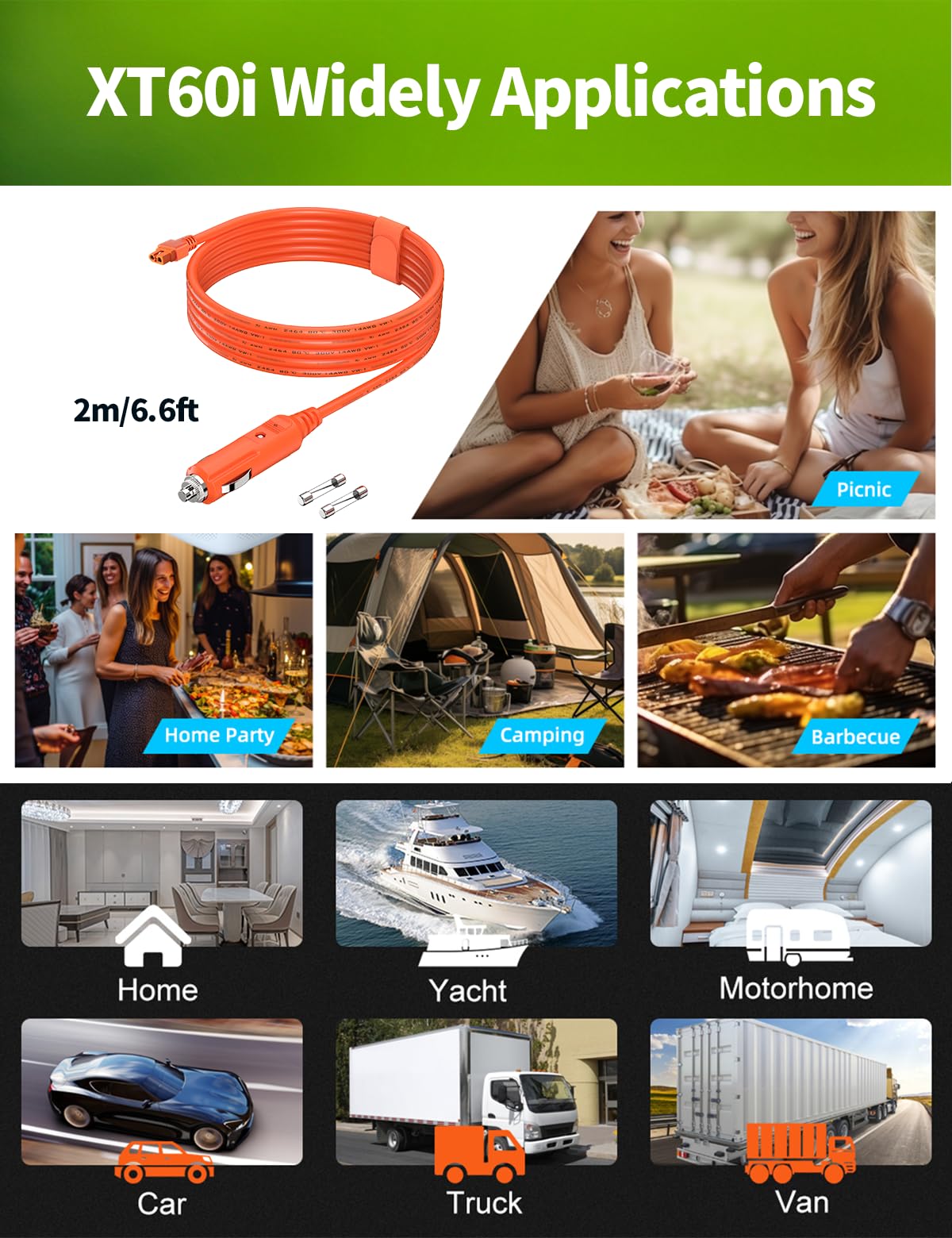 XT60i auf Zigarettenanzünder Kabel, 14AWG 12V/24V Ladekabel für Powerstation & Solargenerator – Kompatibel mit ECOFLOW, Anker, DJI – 2m Verlängerungskabel für Auto, Wohnmobil