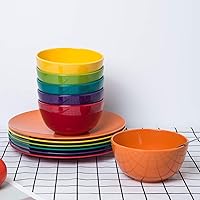 Vista 5 de KX-WARE Platos de melamina, juego de 6 platos llanos de 10.5 pulgadas, multicolor, 100% melamina aptos para lavavajillas, sin BPA