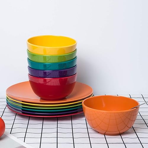 Miniatura 5 de KX-WARE Platos de melamina, juego de 6 platos llanos de 10.5 pulgadas, multicolor, 100% melamina aptos para lavavajillas, sin BPA