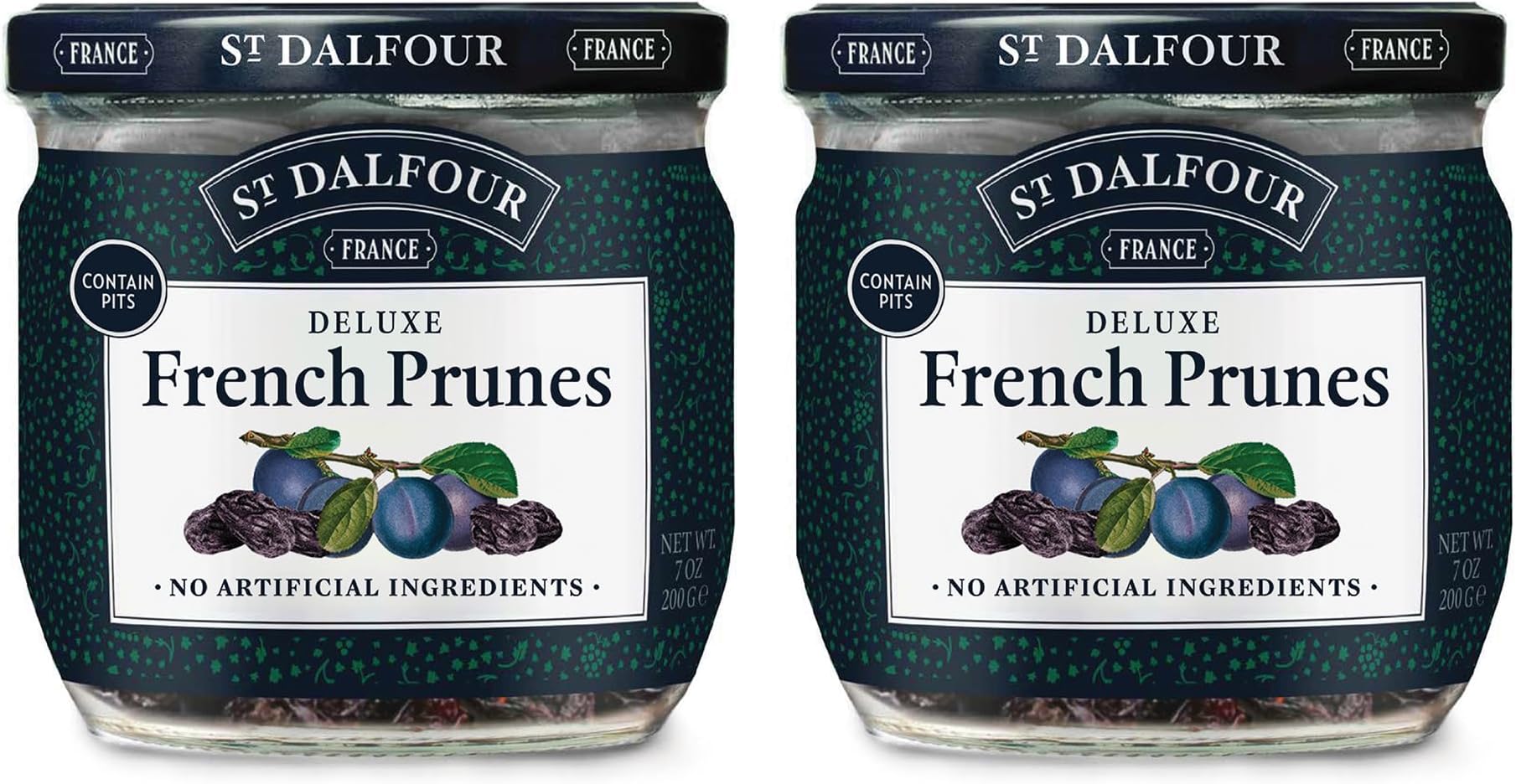 St. Dalfour Deluxe French Prunes - 7oz - All Natural, No Preservatives or Artificial Ingredients - Made in France - Pack of 2