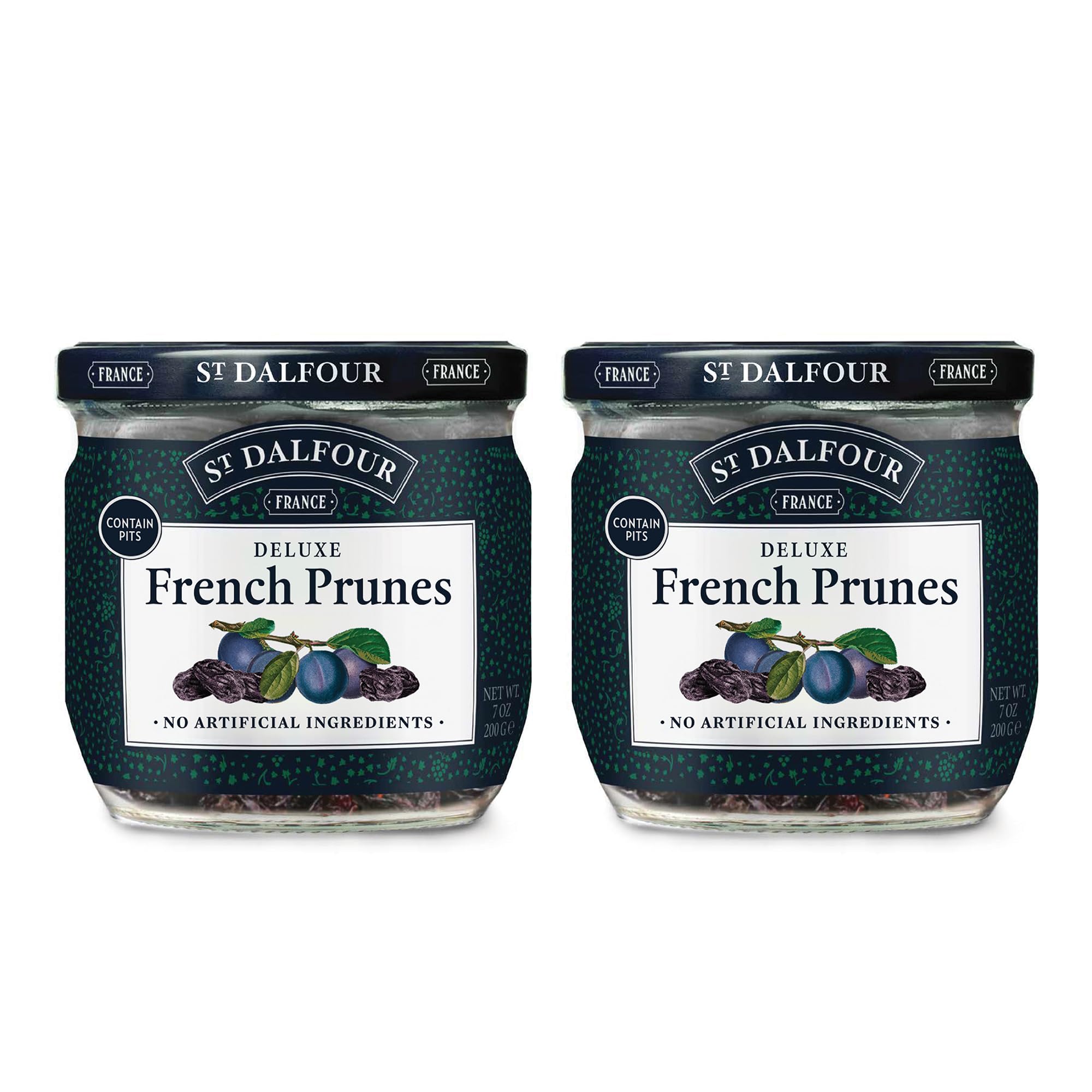 St. Dalfour Deluxe French Prunes - 7oz - All Natural, No Preservatives or Artificial Ingredients - Made in France - Pack of 2