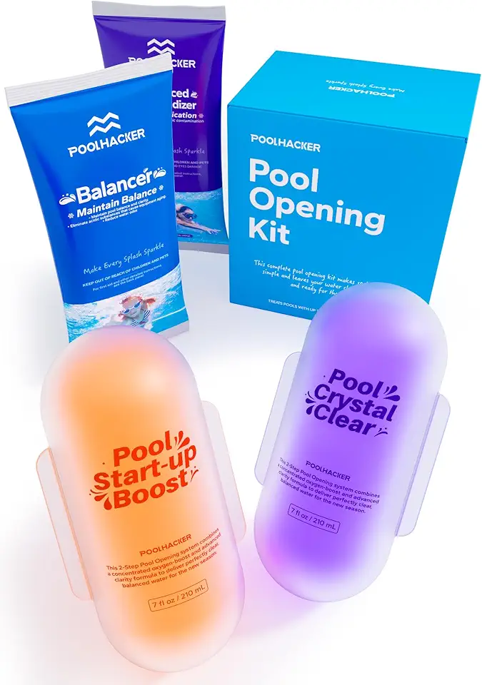 POOLHACKER Kit de abertura de piscina 5 em 1 - Kit de inicialização de piscina para piscinas acima do solo e subterrâneas, fácil de usar, até 15.000 galões