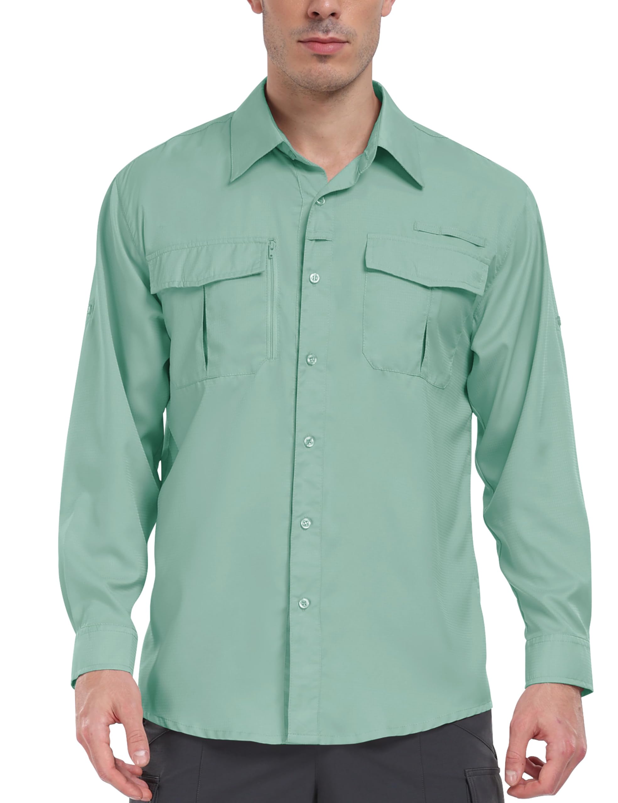 MoFiz Uomo Camicia Sportiva a Manica Lunga Leggera Camicie da Pesca Escursionismo Outdoor Protezione UV Funzionale Shirt Traspirante ad Asciugatura Rapida