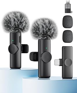 Wireless Microphone for iPhone iPad and Android Phone, 2 Pack Wireless Lavalier Lapel Mic