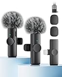 Wireless Microphone for iPhone iPad and Android Phone, 2 Pack Wireless Lavalier Lapel Mic with Noise Reduction, Plug and Play Mini Microphone for Video Recording Interview Podcast YouTube TikTok Vlog