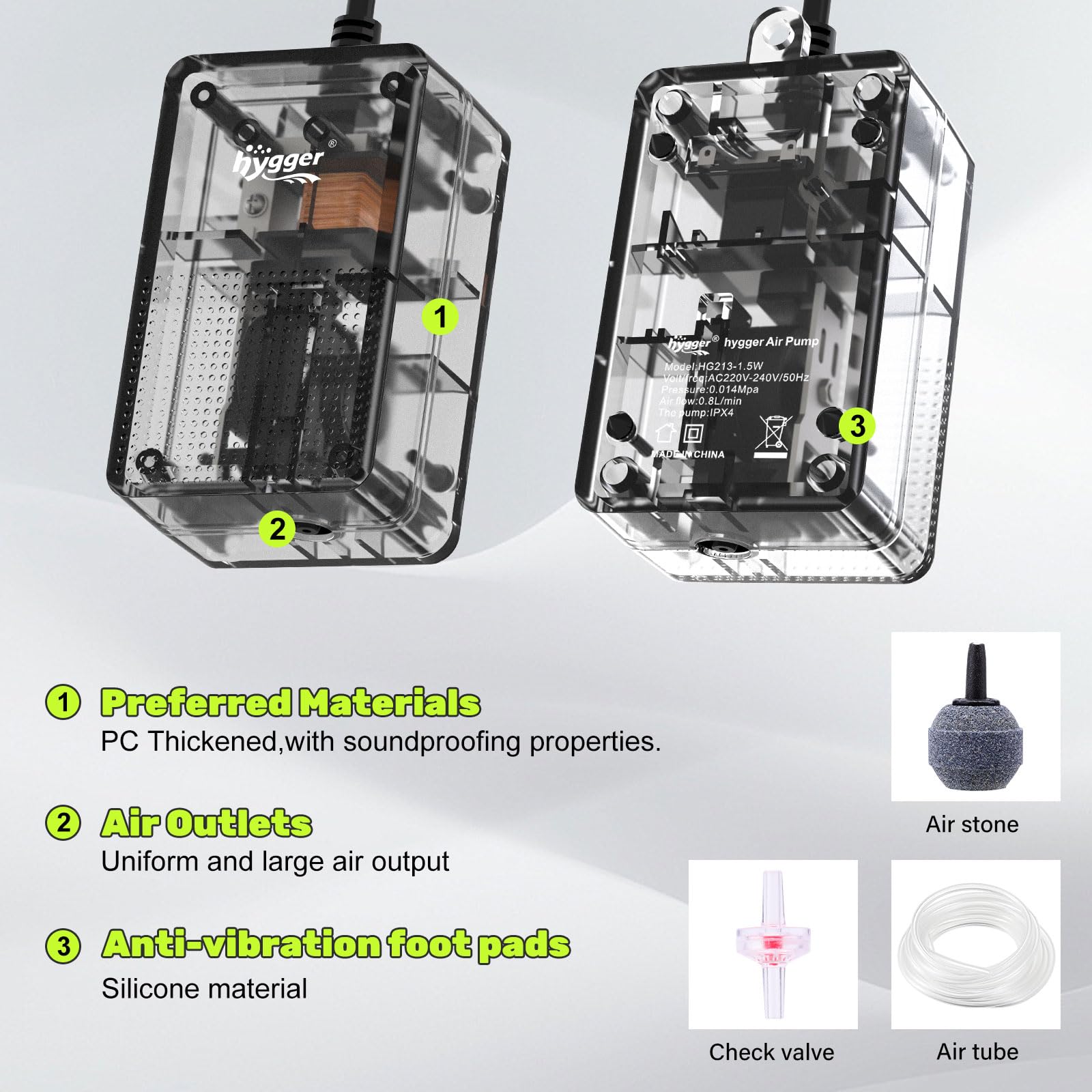 hygger Aquarium Air Pump 1.5W Ultra-Quiet Fish Tank Small Oxygenating Pump with Transparent Structure - Image 2
