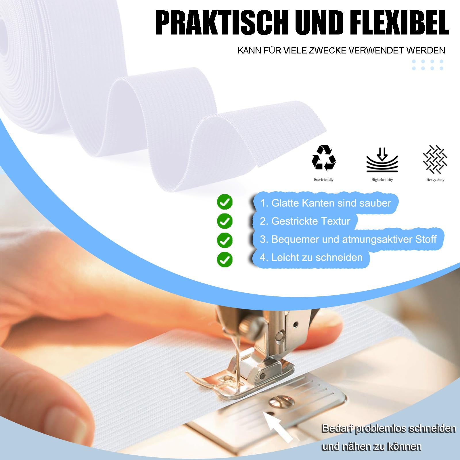 Nastro Elastico Per Cucito - 4 Larghezze Diverse (10/20/30/40mm), 5 Metri, Bianco - Foto 3