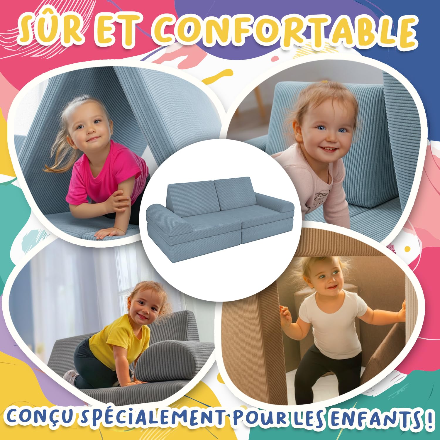 POKAR Canapé Enfant Convertible Velours Côtelé | Canapé Modulable Enfant en Mousse | Possibilités de Jeux Infinies pour Chambre d'enfant | Certifié Oeko-TEX | Brun Chocolat