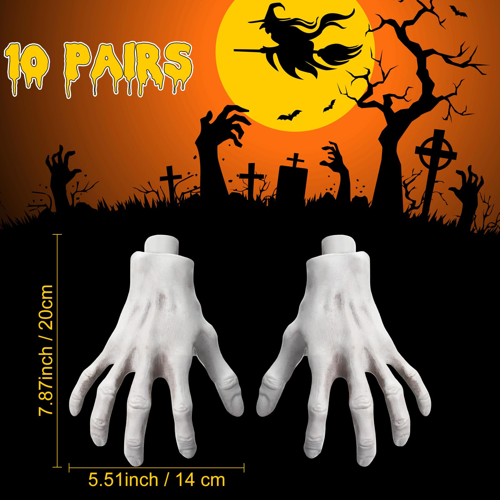 2 Pares De Manos De Esqueleto De Halloween – Tamaño Realista 5x9 Pulgadas, Plástico De Aspecto Cortado Para Decoración De Casa Embrujada