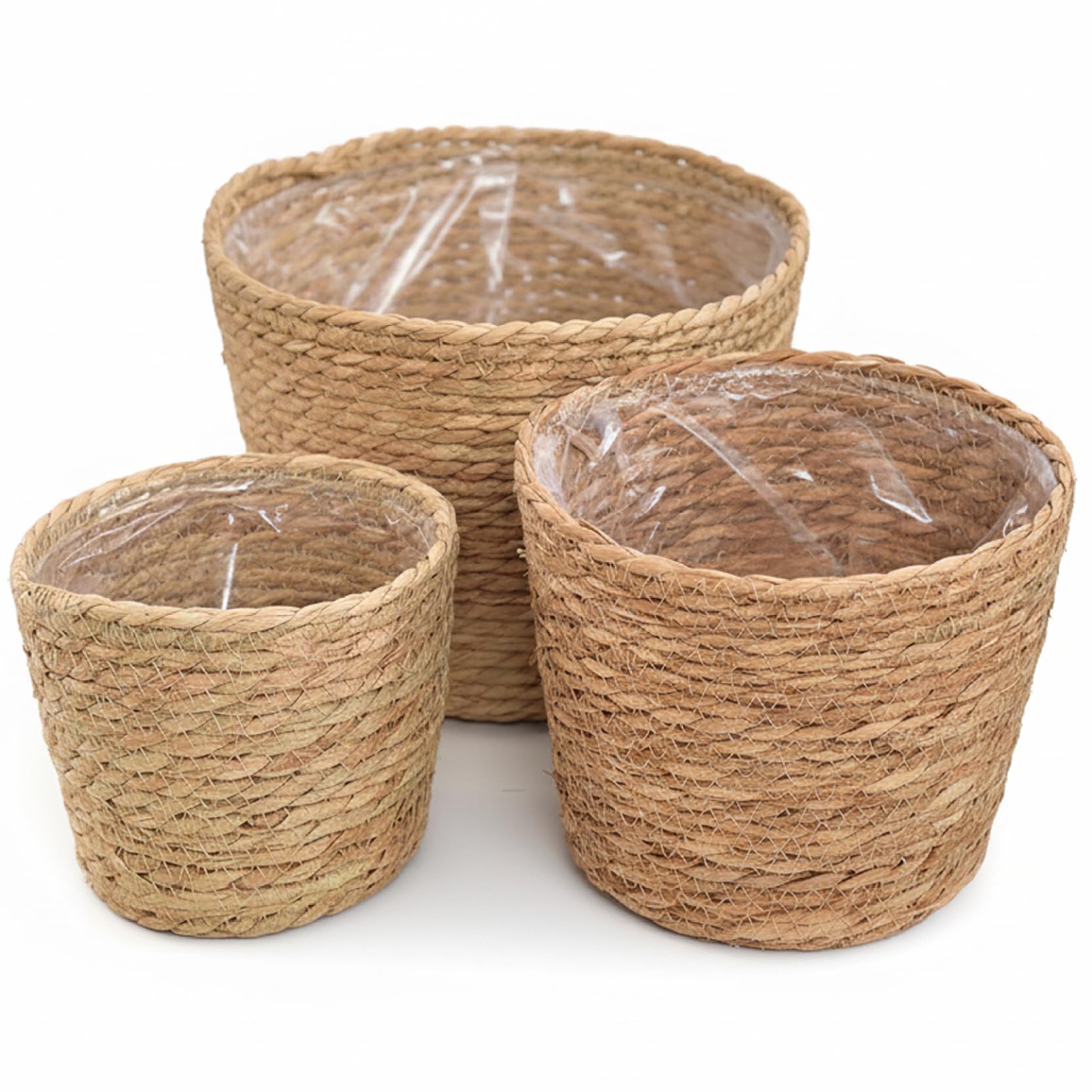 Takingup 3 Pcs Wicker Plant Baskets Indoor Handwoven Seagrass Planter Basket with Plastic Liner for Indoor Outdoor Plants, Decorative Flower Plant Pots for Home Boho Farmhouse Decor(S+M+L)