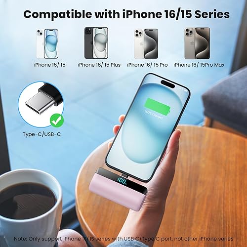 Miniatura 2 de Paquete de 2 Mini cargador portátil para iPhone 1716 Series, 5500mAh 3A PD de carga rápida USB C, batería esencial de viaje para iPhone Air1717 Pro