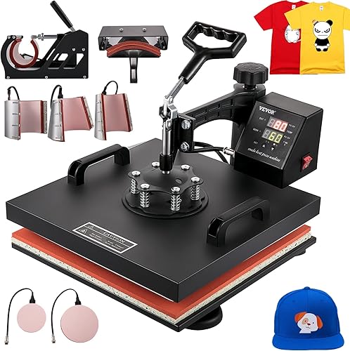VEVOR Máquina de prensa de calor, 15 x 15 pulgadas, 8 en 1, impresora de transferencia de sublimación con revestimiento de teflón, control de calor