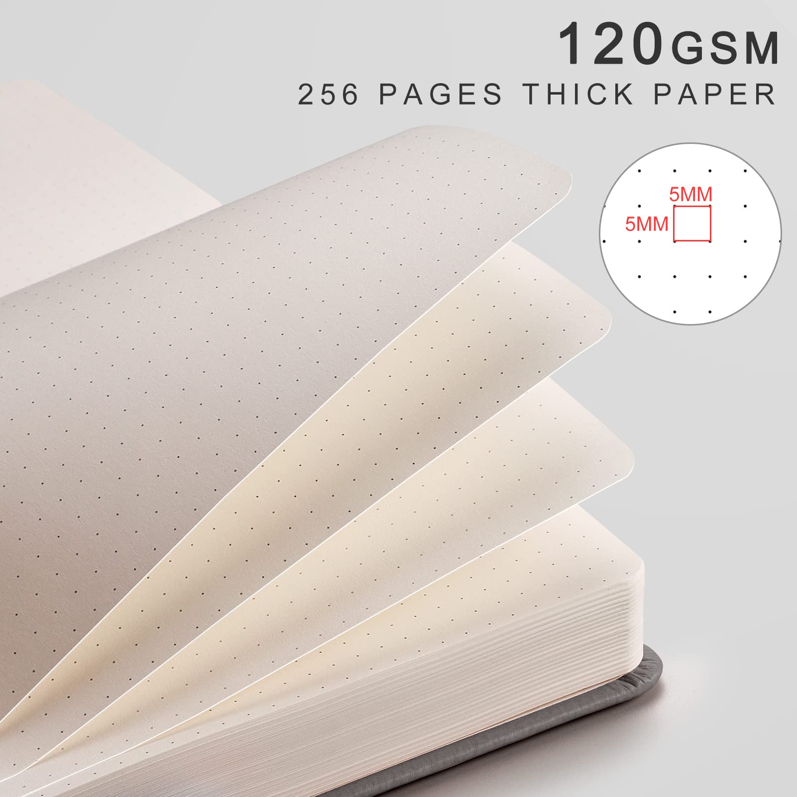 EMSHOI Taccuino punteggiato – 256 pagine A5 griglia punteggiata, carta spessa 120 g/m², 16 pagine perforate, pelle PU liscia, tasca interna, 14 x 21 cm, verde