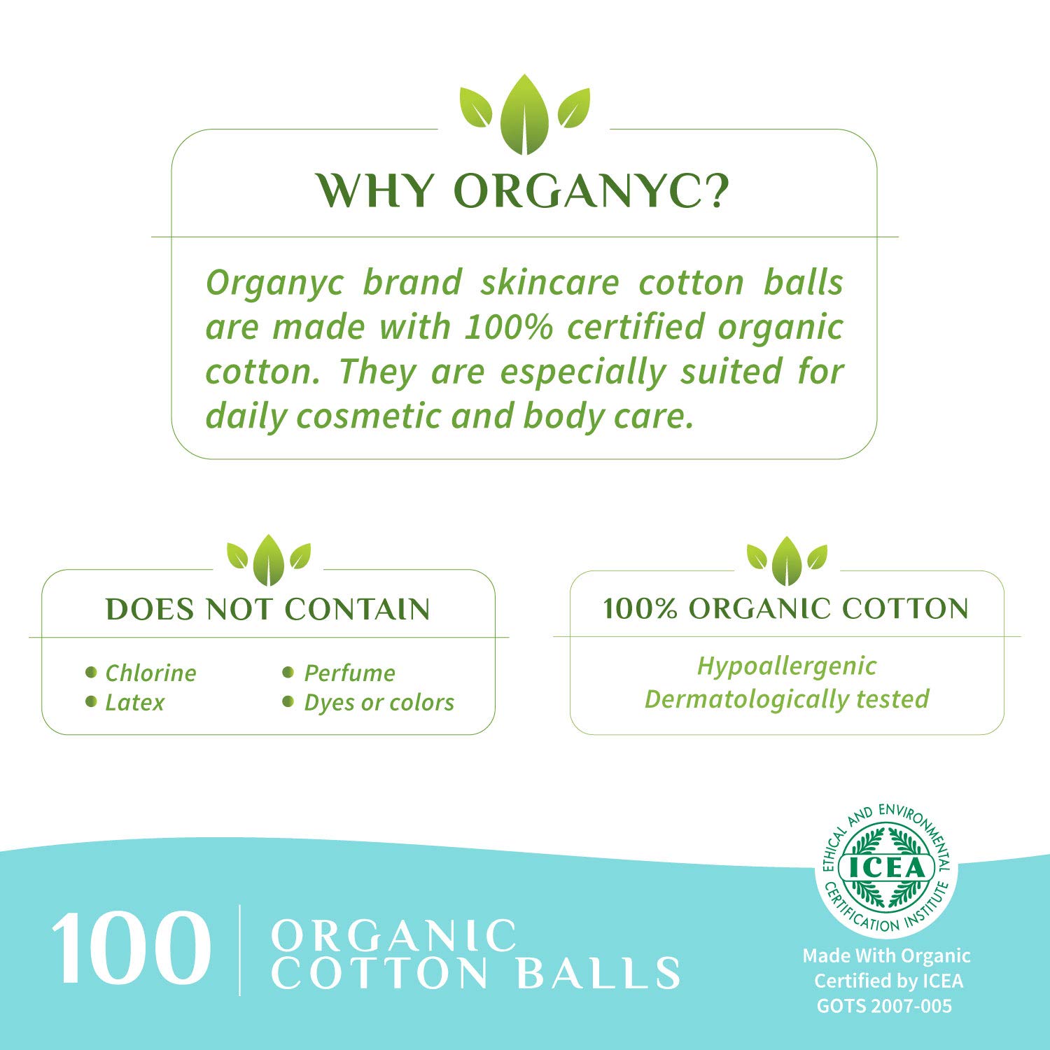 Organyc 100% Organic Cotton Balls for Sensitive Skin, 100 Count : Organic Cotton Balls : Beauty & Personal Care