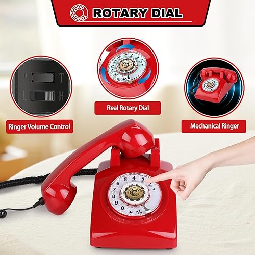 Miniatura 2 de Aokpsrt Teléfono giratorio retro de los años 60 Vintage Rotary Dial Teléfono antiguo Teléfonos retro con timbre mecánico para el hogar, oficina,
