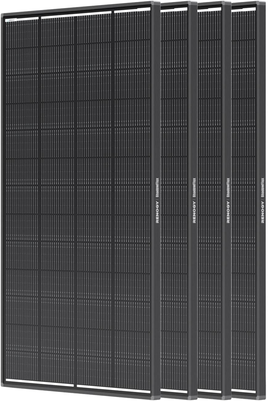 Renogy 800 Watt ShadowFlux Anti-Shading Solar Panel N-Type, 4PCS 200W Solar Panels 12 Volt 16BB, 25% High-Efficiency PV Module for RV Marine Rooftop Farm Battery 200W 4-Pack ShadowFlux N-Type Panels