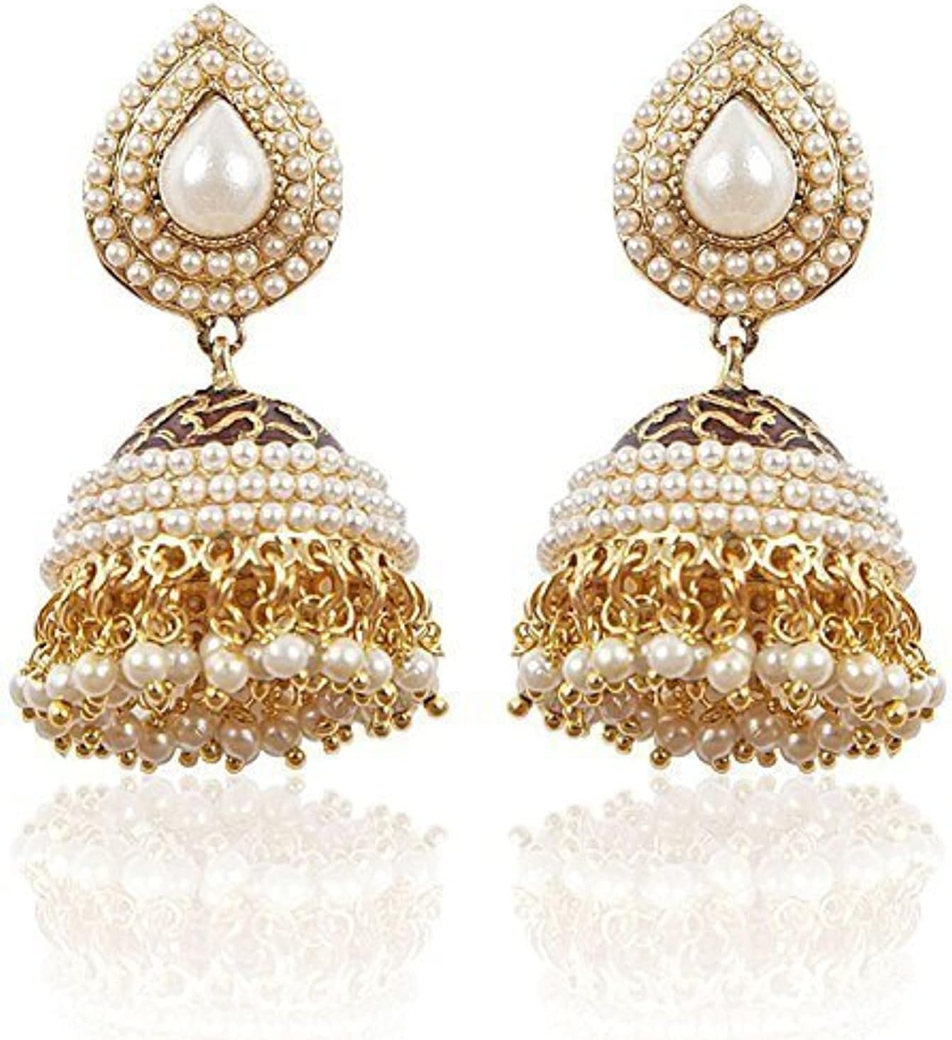 Shining Diva White Gold Plated Pearl Traditional Jhumki Earrings for Women and Girls (6822)