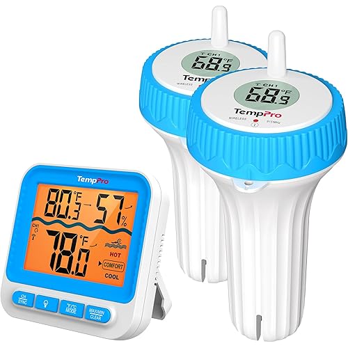 TempPro Waterproof Wireless Pool Thermometer Easy Read, Digital Pool Thermometer Floating for Swimming Pool, Hot Tub, Cold Plunge, Pond with 2 IPX8 Water Temperature Monitor (Previously ThermoPro)