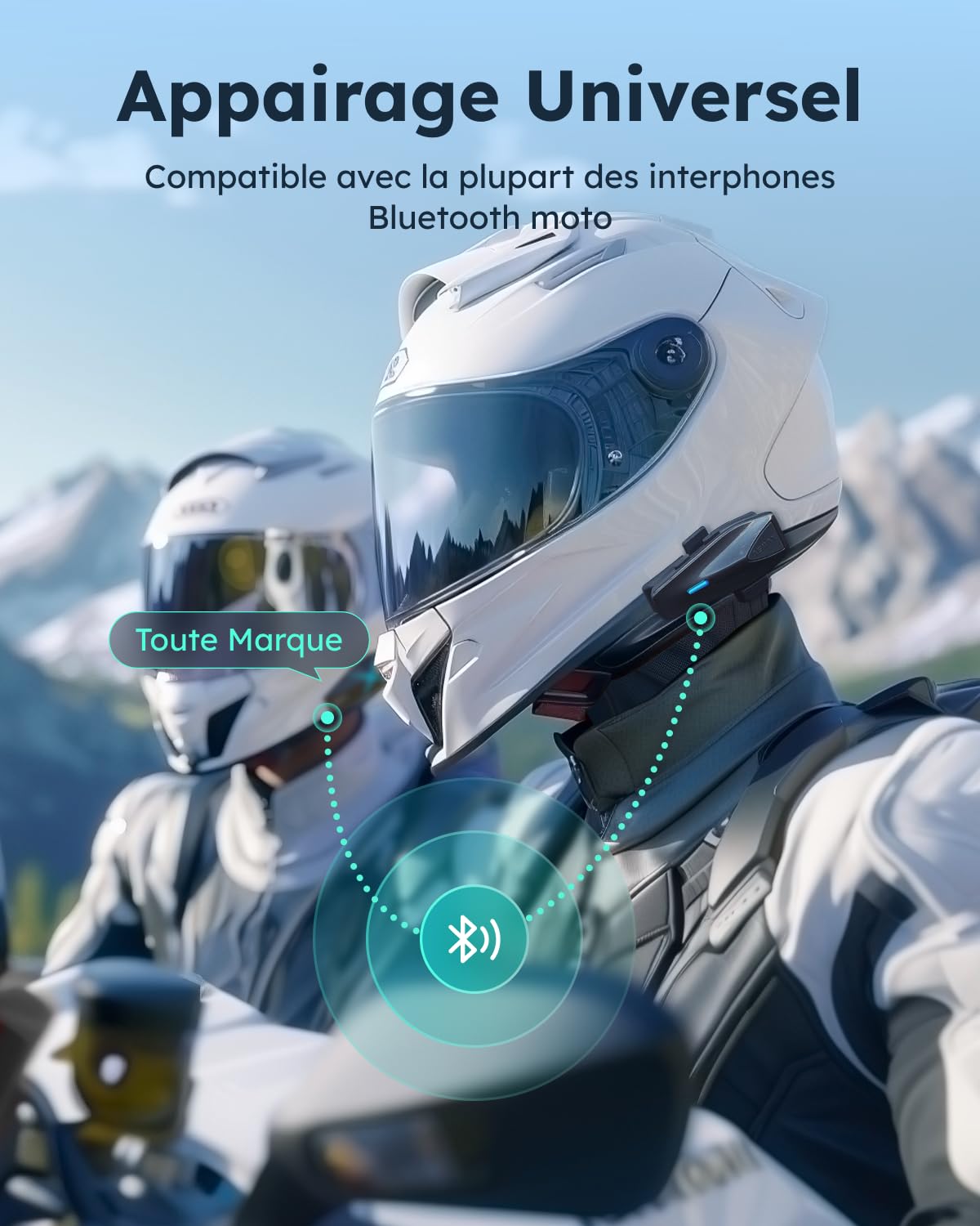 ASMAX S1 Intercom Moto, 8 Motocyclistes Mesh Bluetooth Casque Moto, Commande Vocale, FM/ 60min Charge Rapide/ 2 Puces 4 Cœurs/Appairage Universel/Réduction de Bruit ENC, 1 Unité
