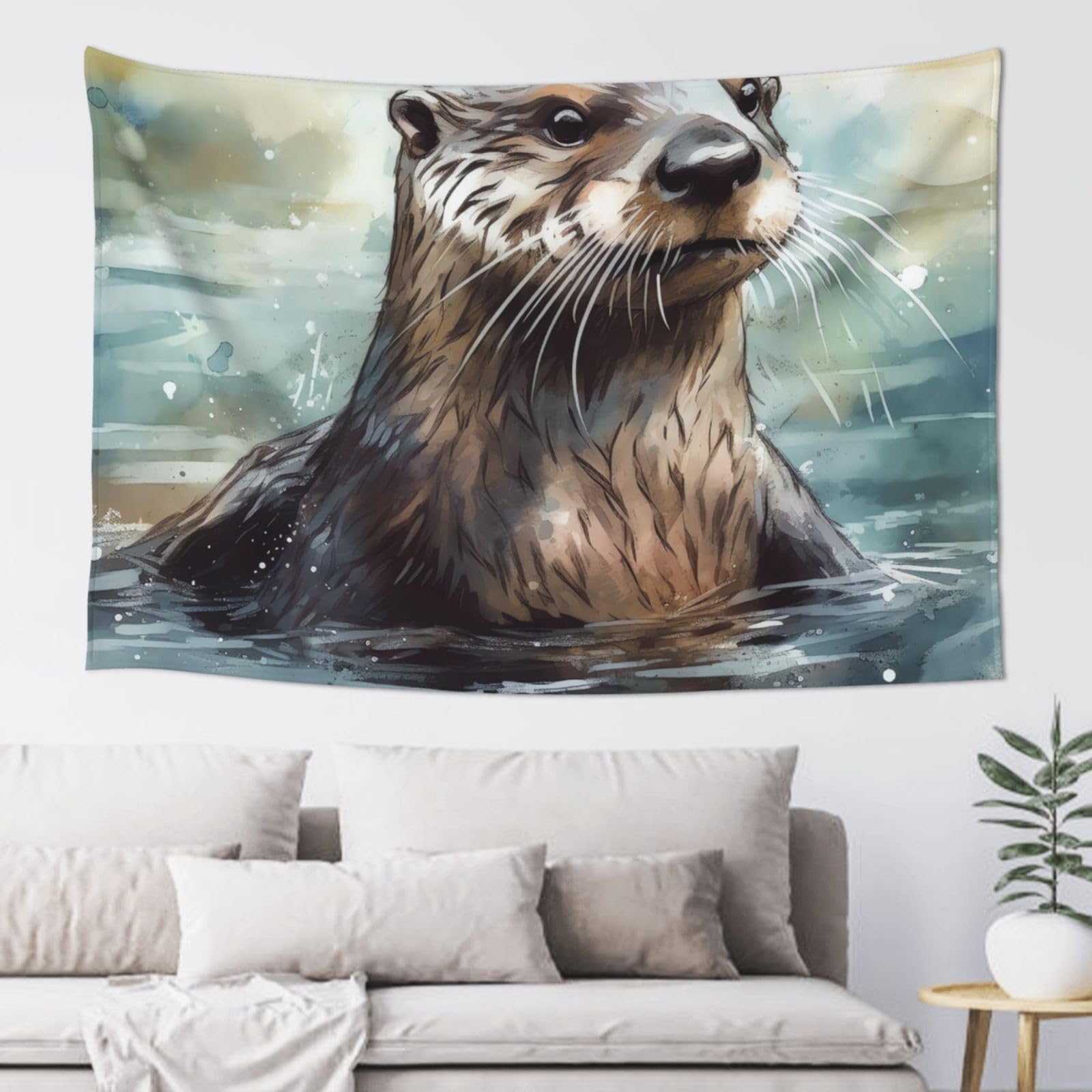 MXDLKSWPOH Tapestry 152x102 cm Art Wall Hanging for Living Room Modern Soft Aesthetic Tapestries Poster Hand Drawn Otter Tapestry Home Decoration Large Wall Tapestries for Bedroom Dorm Decor
