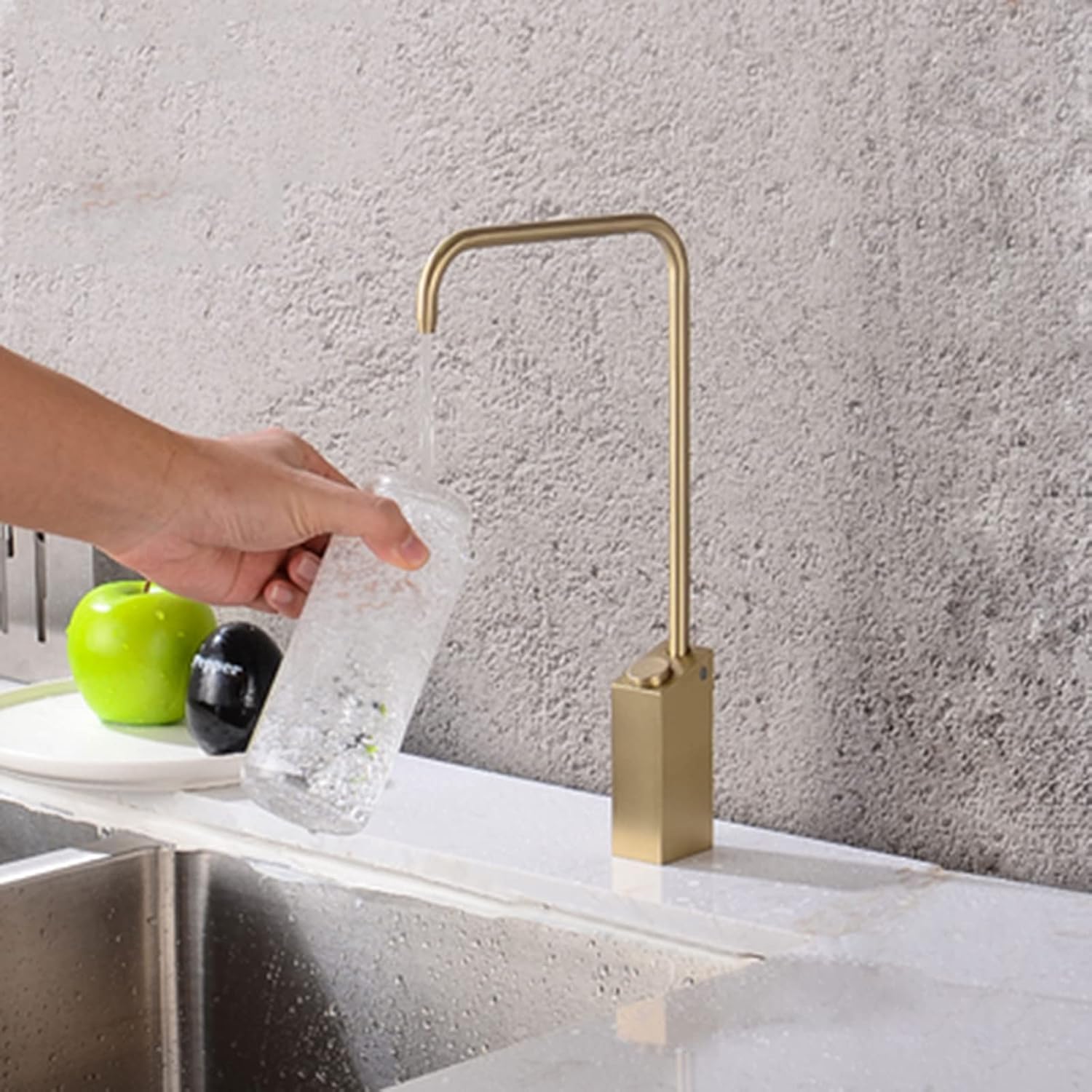 Kitchen Faucet, 360 Water Filter Single Cold Filtered Hole,White(Gold)