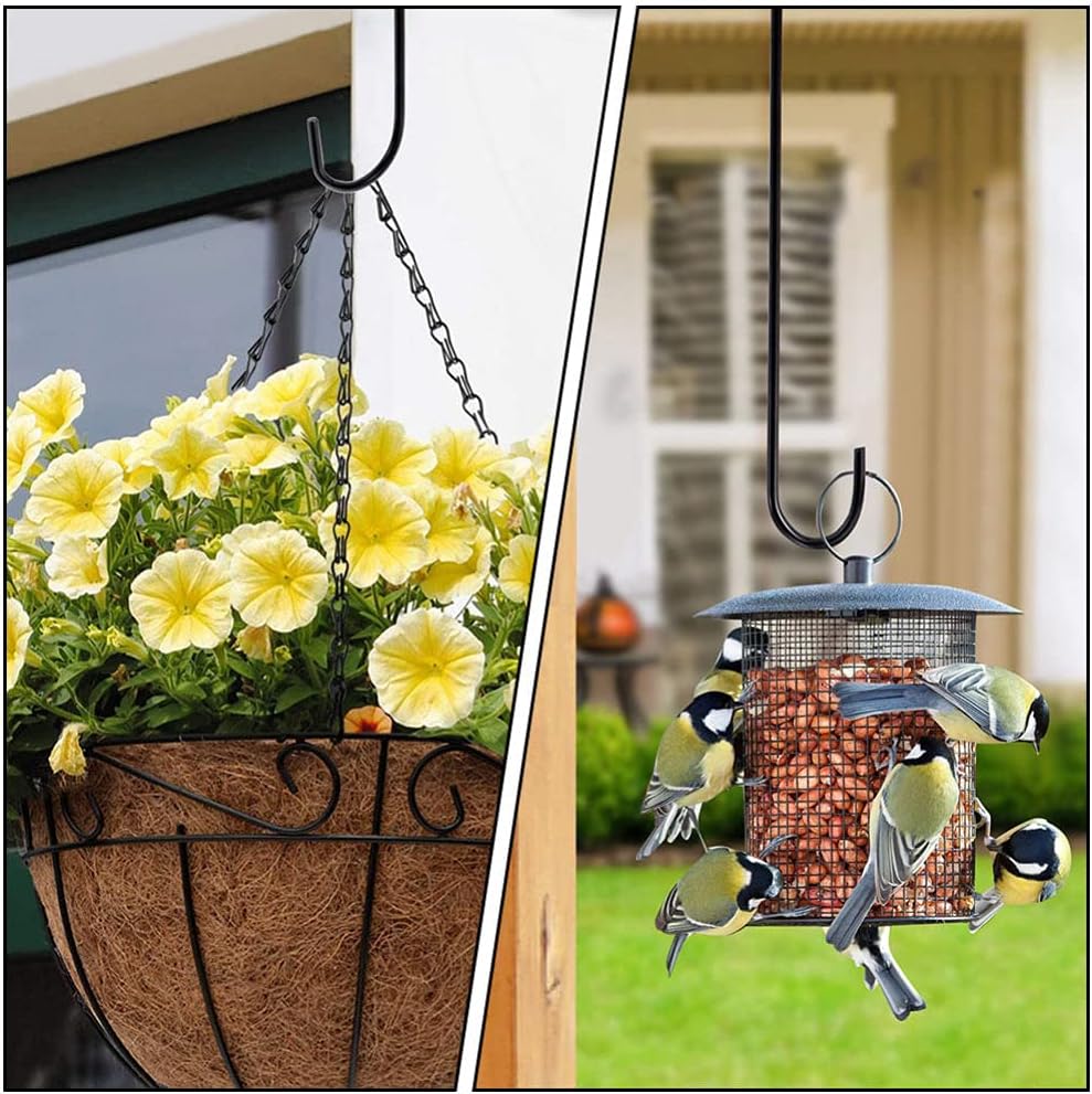 Cabilock 5pcs Large S Hooks Heavy Duty, Black S Shaped Fence Hanger Hooks for Hanging Plants,Wind Chimes,Gardening Tools,Lights,Pool Equipment,Bird Feeder,Bird House,Indoor Outdoor Use