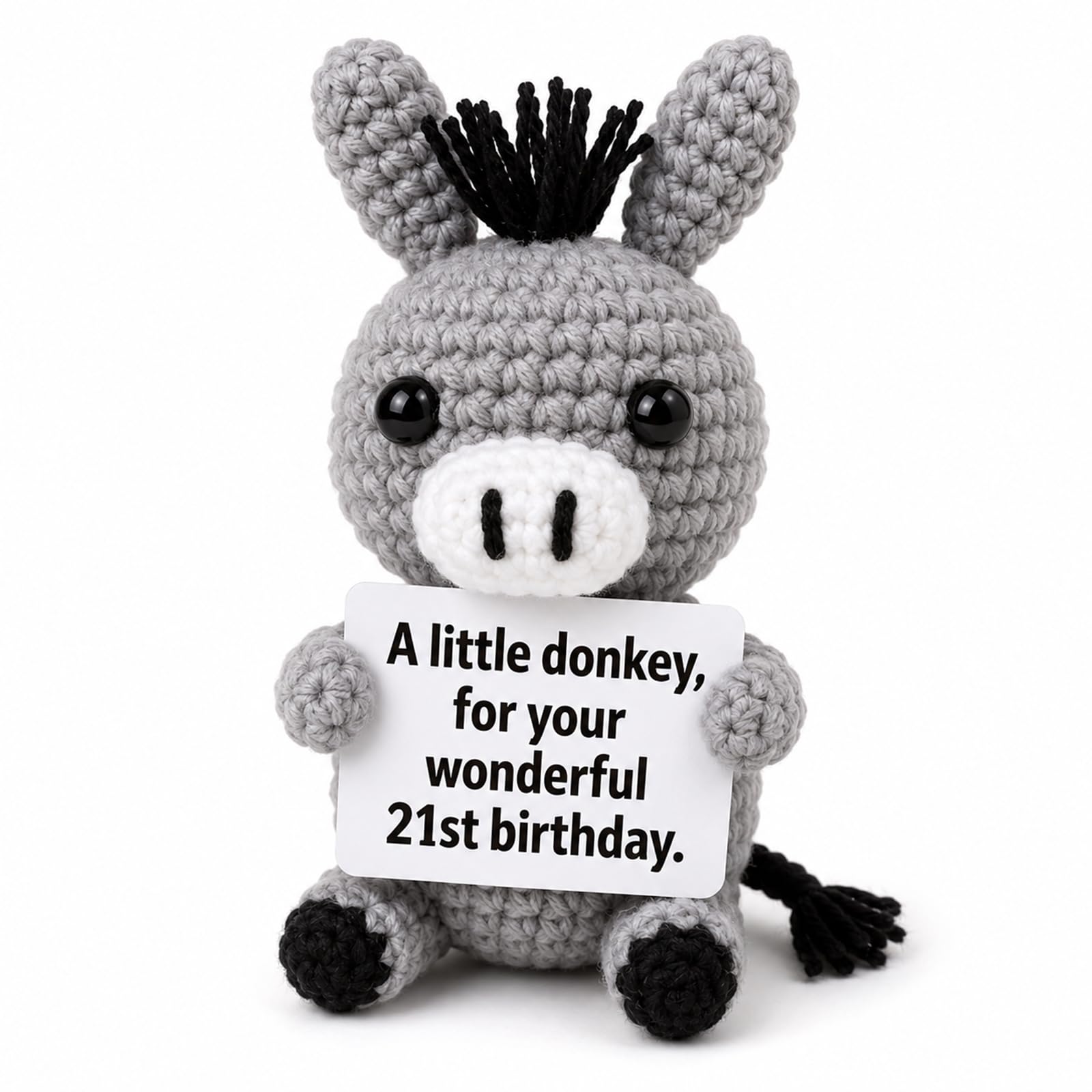 Muiltvoe 21st Birthday Gifts, Emotional Support Crochet Donkey Gifts With Card, Cute 21st Birthday Decorations Donkey Pocket Hug, Positive Crochet Animals with Encouraging Words For Friends Sister