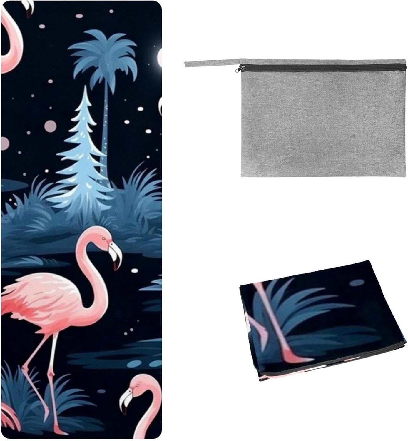 Yoga Towel, Tropical Flamingo Pattern Non Slip Sweat Absorbent Hot Yoga Mat Towel for Hot Yoga, Pilates and Fitness - 72.8" x 26.8"