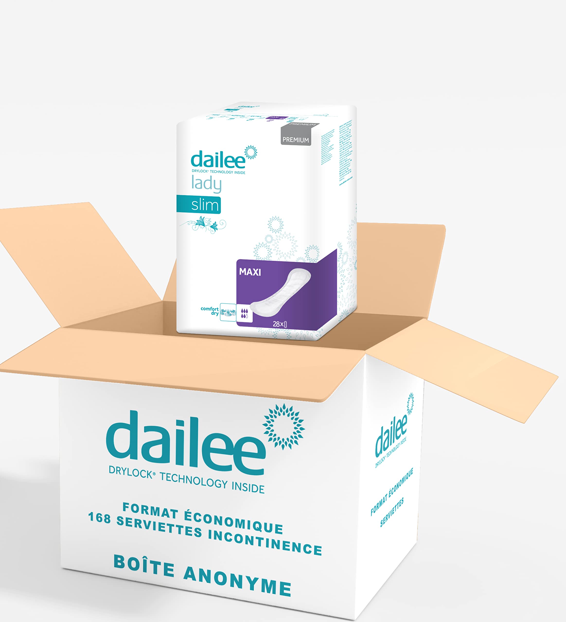 Dailee Lady Maxi - 168x Serviettes Incontinence Femme - Protections Absorbantes pour Fuites Urinaires 4,5 Gouttes - Serviette Post Accouchement