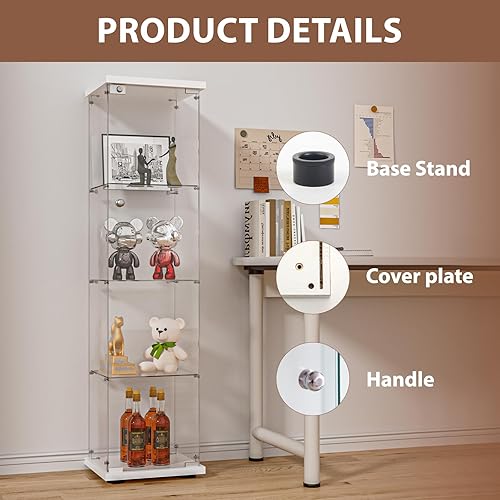 Miniatura 4 de FANYUSHOW Vitrina de cristal con puerta y cerradura, estilo de instalación rápida, gabinete Curio de 4 estantes de 0.197 in de vidrio templado para