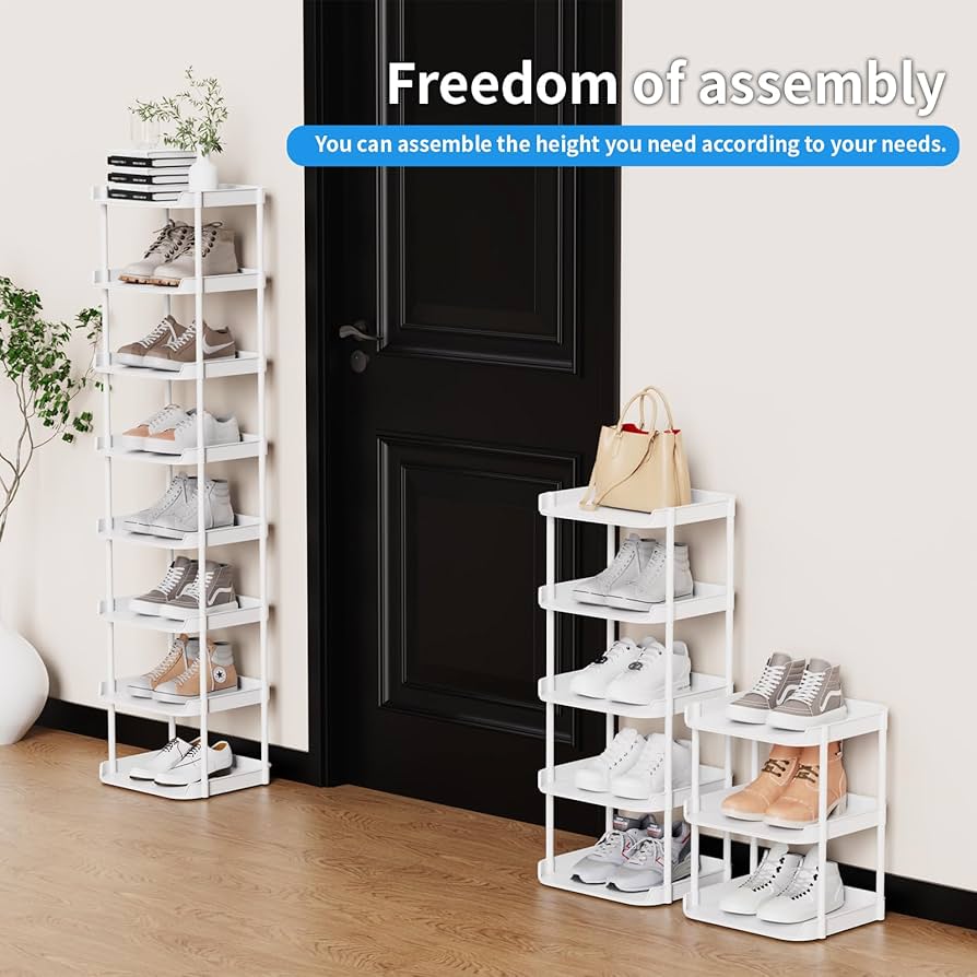 Tienily 7-Tier Narrow Shoe Rack, Wooden Shoe Shelf, Tall Slim Vertical Shoe Display Stand Holder For Entryway, Hallway, Home, Bedroom
