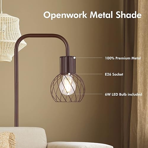 Miniatura 4 de AUQUEE Lámpara de pie, lámpara de pie industrial, lámpara de pie moderna con bombilla LED de 6 W, interruptor de pie, lámpara de pie de metal para