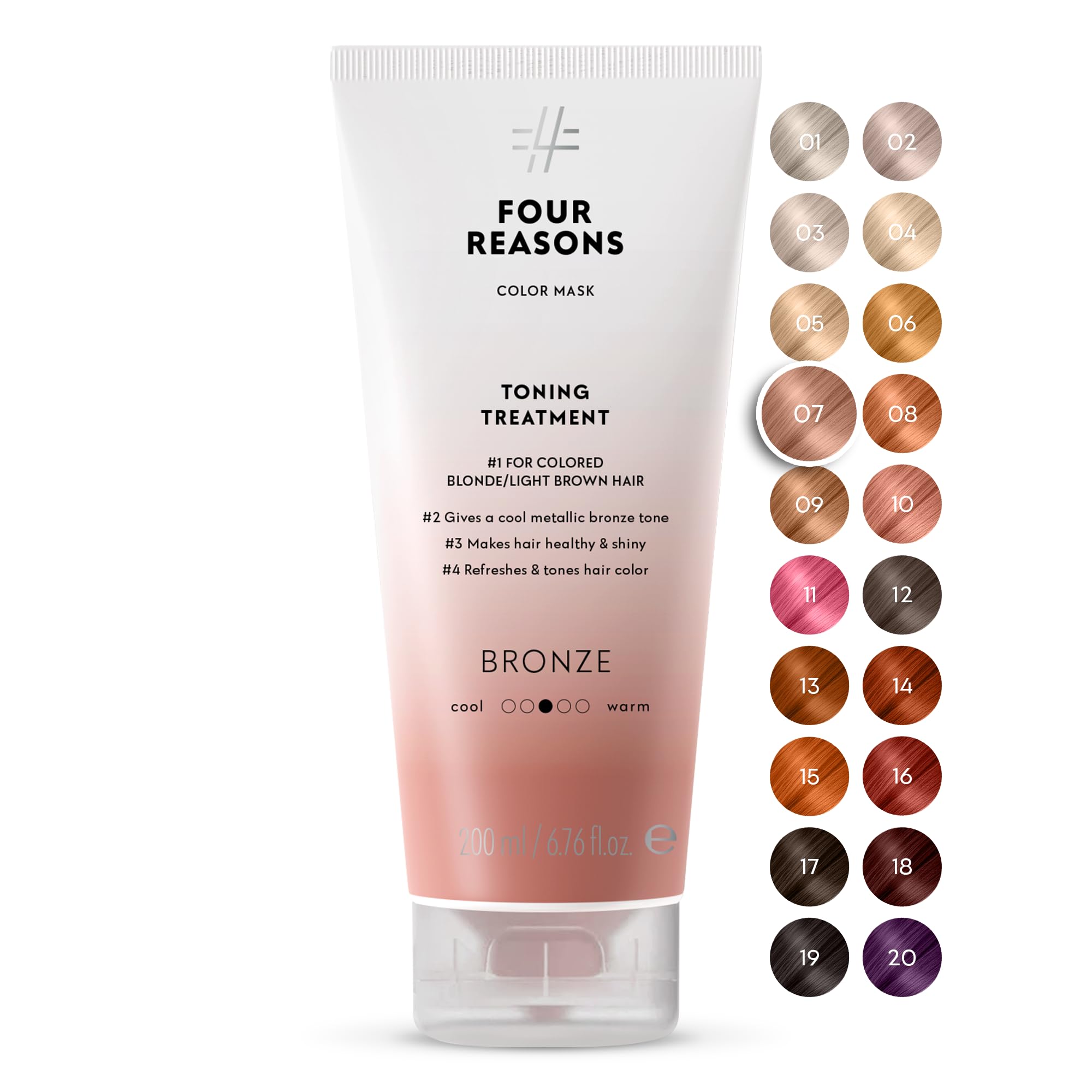 FOUR REASONS Colour Mask Bronze Toning Treatment - Toning Conditioner Blonde and Light Brown Hair Gives a Metallic Bronze Tone - 200ml