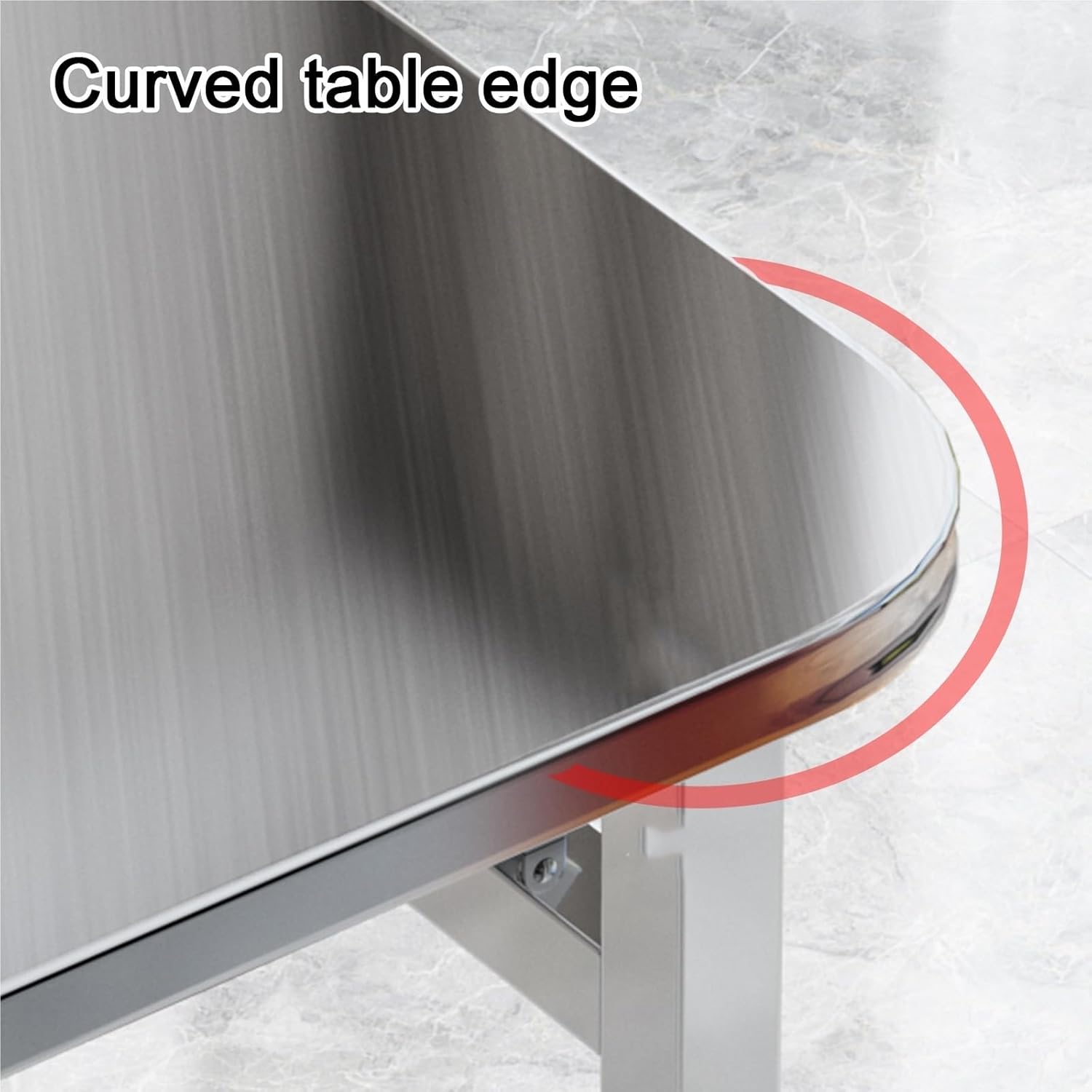 Rectangular Workbench Foldable Stainless Steel Work Table Curved Corners Dual Springs Thickened Tabletop Fully Welded Joints H72/80/90cm Silicone Feet Brushed Finish