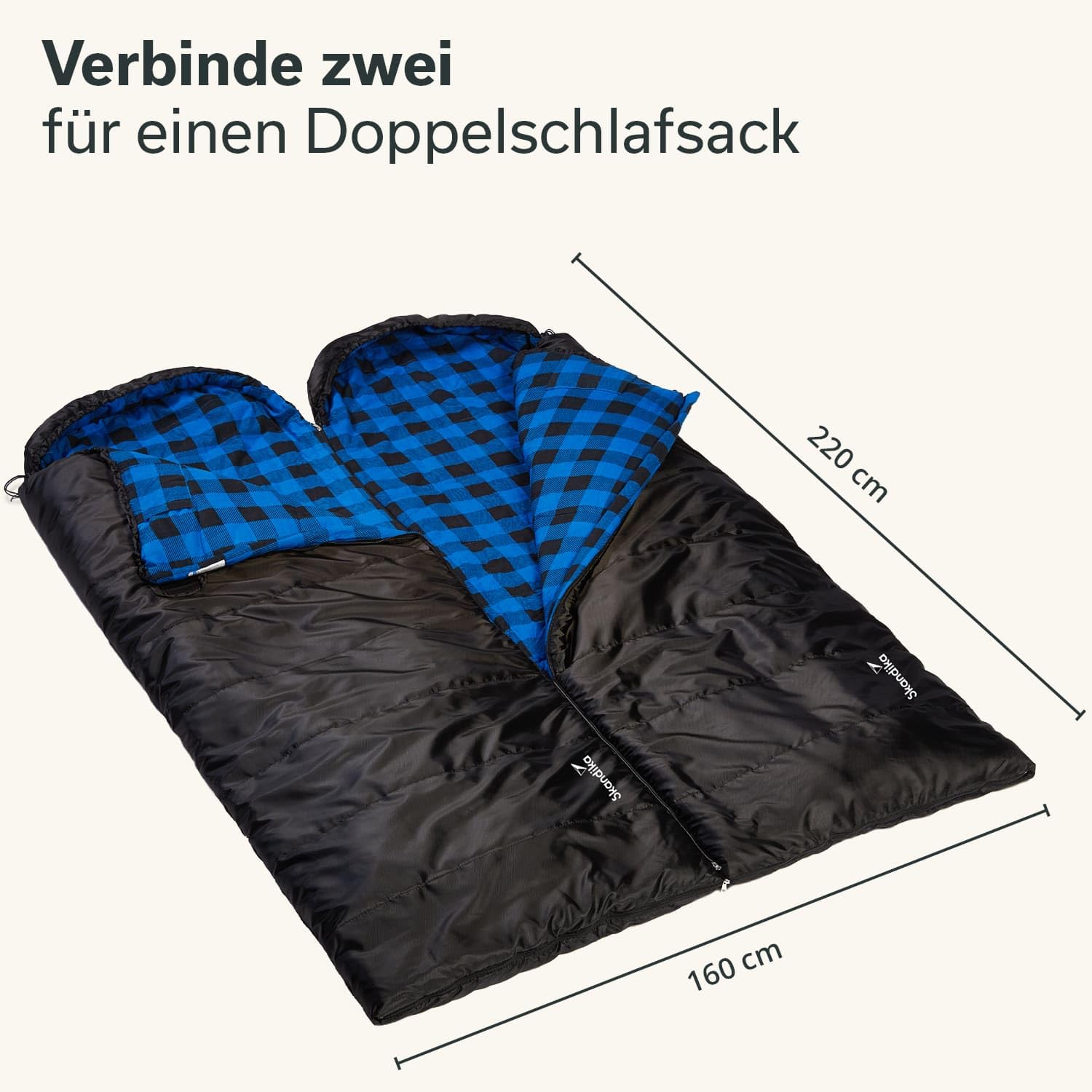 Skandika Dundee śpiwór flanelowy | bawełna, luksusowa jakość, możliwość łączenia ze sobą, podwójny śpiwór, 3 pory roku, do -20°C, 220 x 80 cm / 220 x 160 cm | śpiwór outdoorowy na kemping