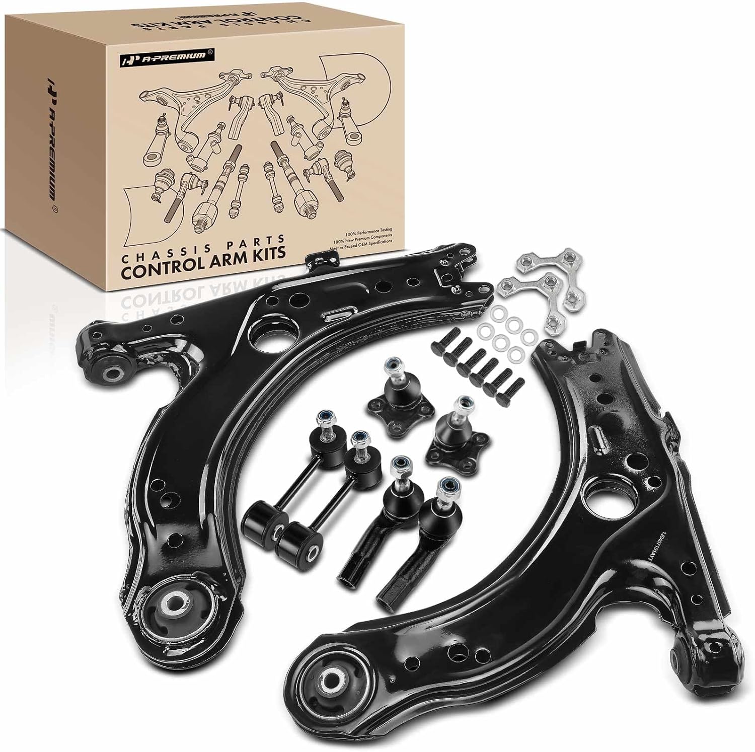 A-Premium Set of 8, Front Lower Control Arm, Sway Bar Link, Lower Ball Joint, Outer Tie Rod End, Compatible with Volkswagen Jetta 1999-2005, Golf 1999-2006, Beetle 1998-2008