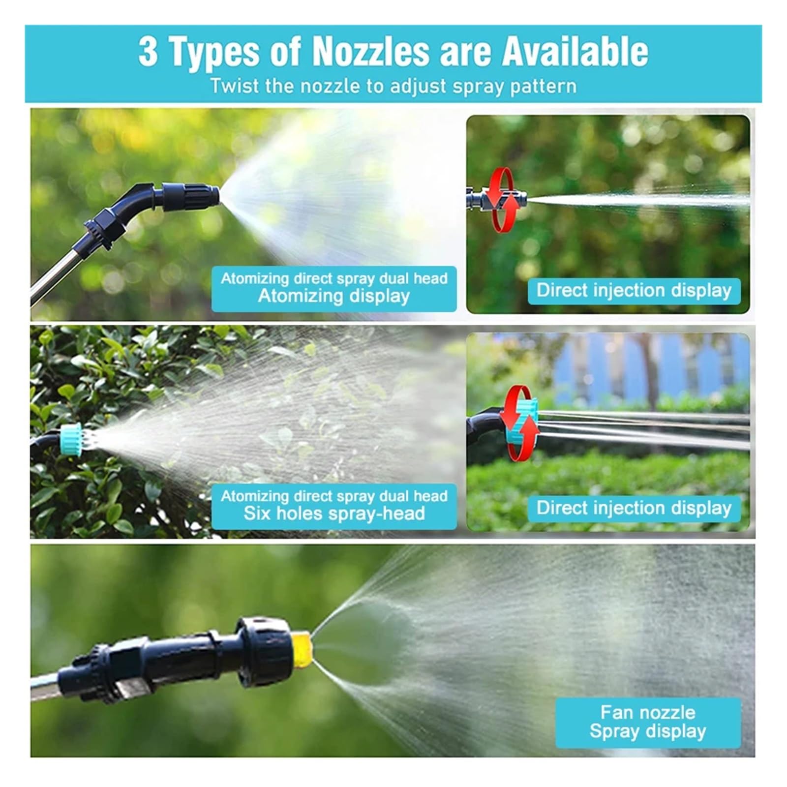 Pistola pulverizadora eléctrica for jardín, atomización automática, pulverizador de plantas con carga USB de 5/8M, regadera de botella, riego de jardín(6W- 8M water pipe)