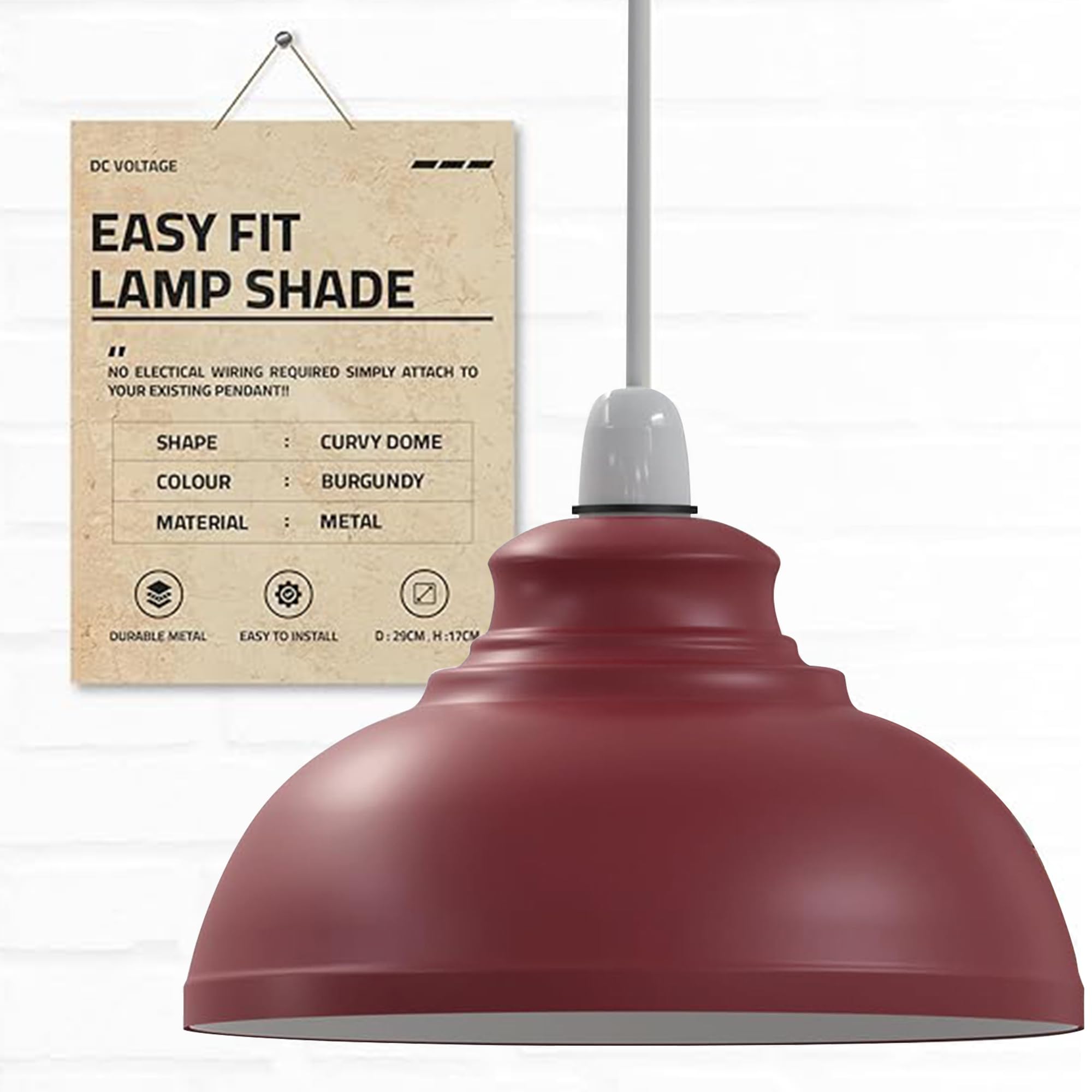 Industrial Burgundy Ceiling Pendant Light Shades Retro Style Curvy Dome Shaped lamp Shades Metal Easy fit Ceiling Pendant Light Shades for Light fixtures
