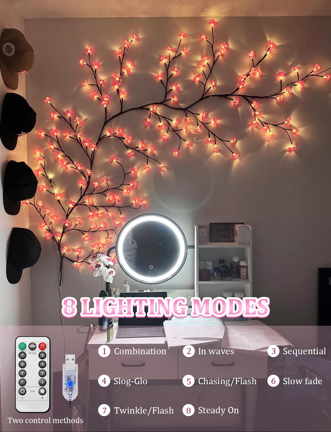 Amazon.co.jp: 7.55フィート 144 LED 桜の木の枝ライト 壁用 8つの
