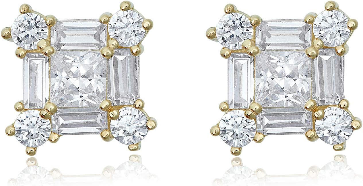 AVORA 10K Yellow Gold Simulated Diamond CZ Stud Earrings