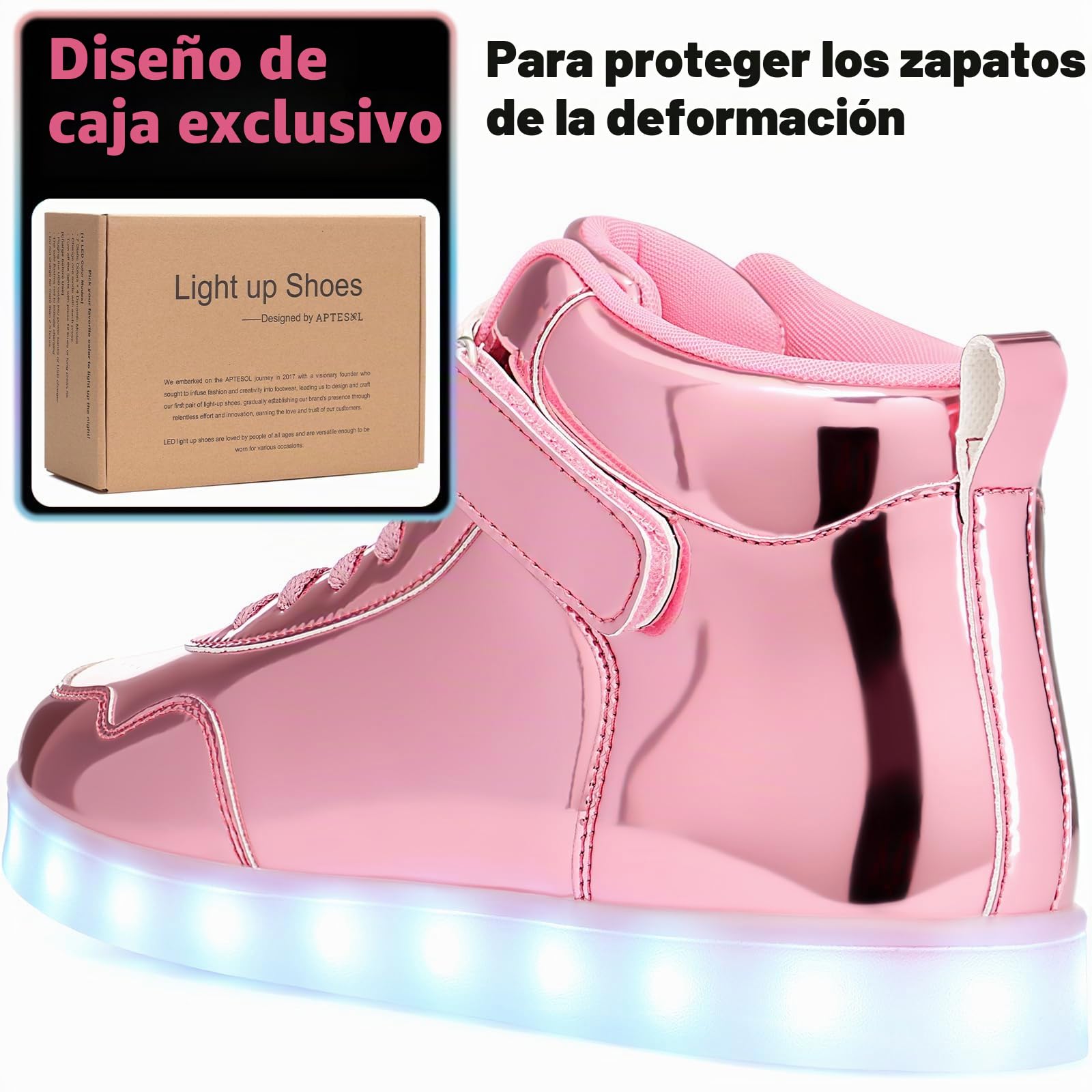 APTESOL 11 Modos LED Zapatillas, Zapatillas Altas con iluminación para Hombres y Mujeres, Zapatos con Luces Intermitentes Recargables por USB
