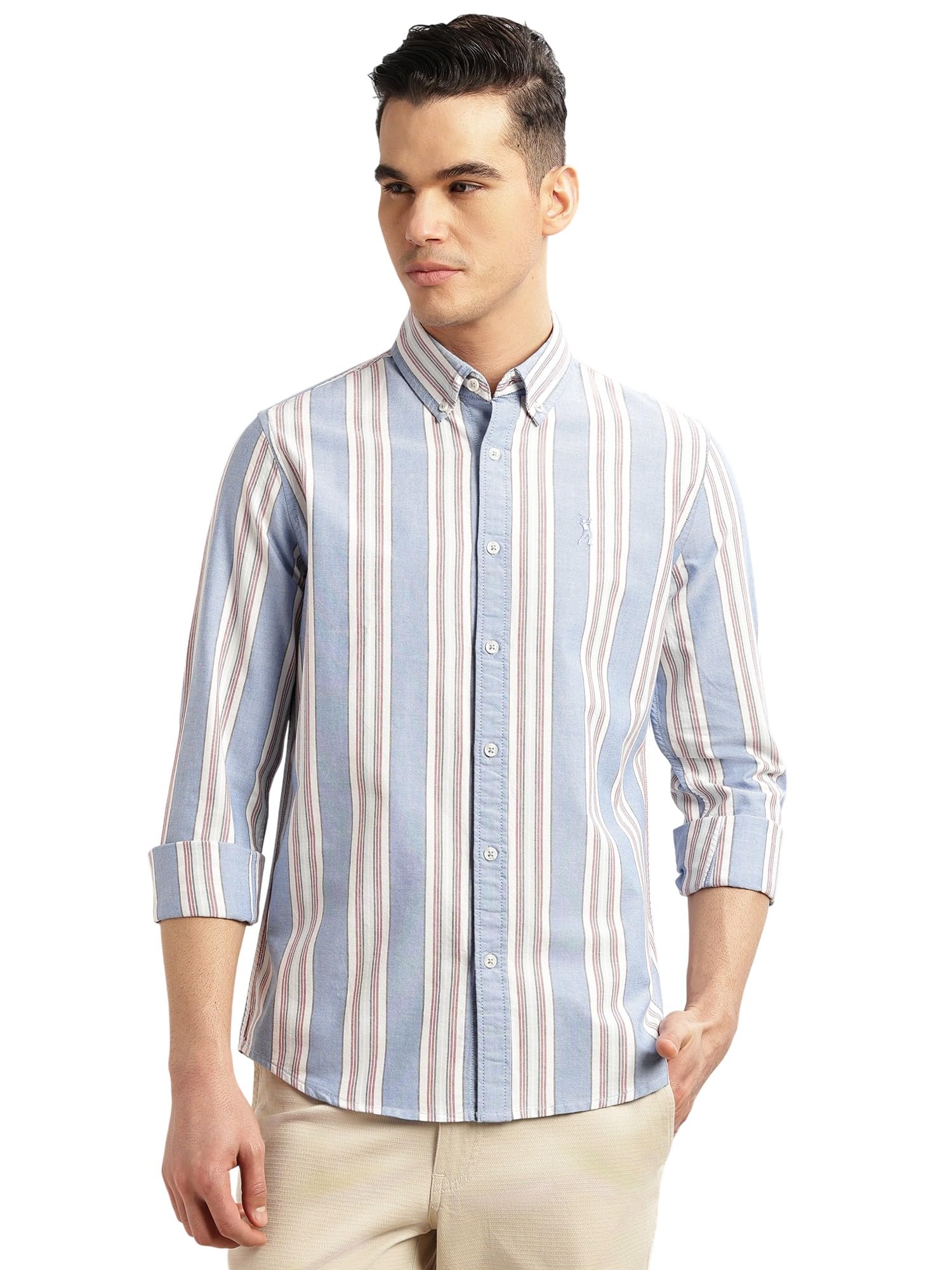 thomas scott Men's | Cricket Club Collections | Regular Fit | Long Sleeves | Button-Down Collar | Multi Stripes | 100% Cotton | Casual | Shirt (Available in Plus Size)-picture-10