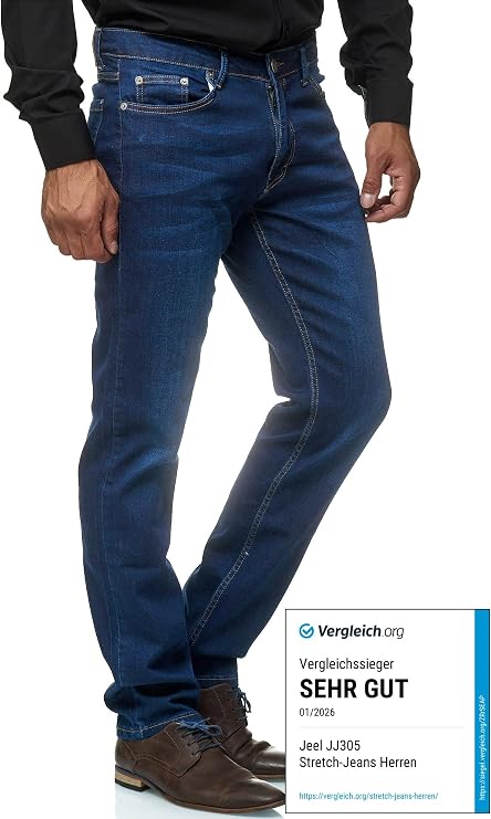 JEEL Men's Jeans Regular Fit Straight Cut Stretch Trousers Basic Washed