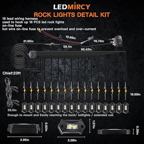 Miniatura 10 de LEDMIRCY R3 - Kit de luces de roca blanca pura con interruptor Roker, arnés de cable, 12 luces LED de roca blancas para Jeep, todoterreno, camiones,